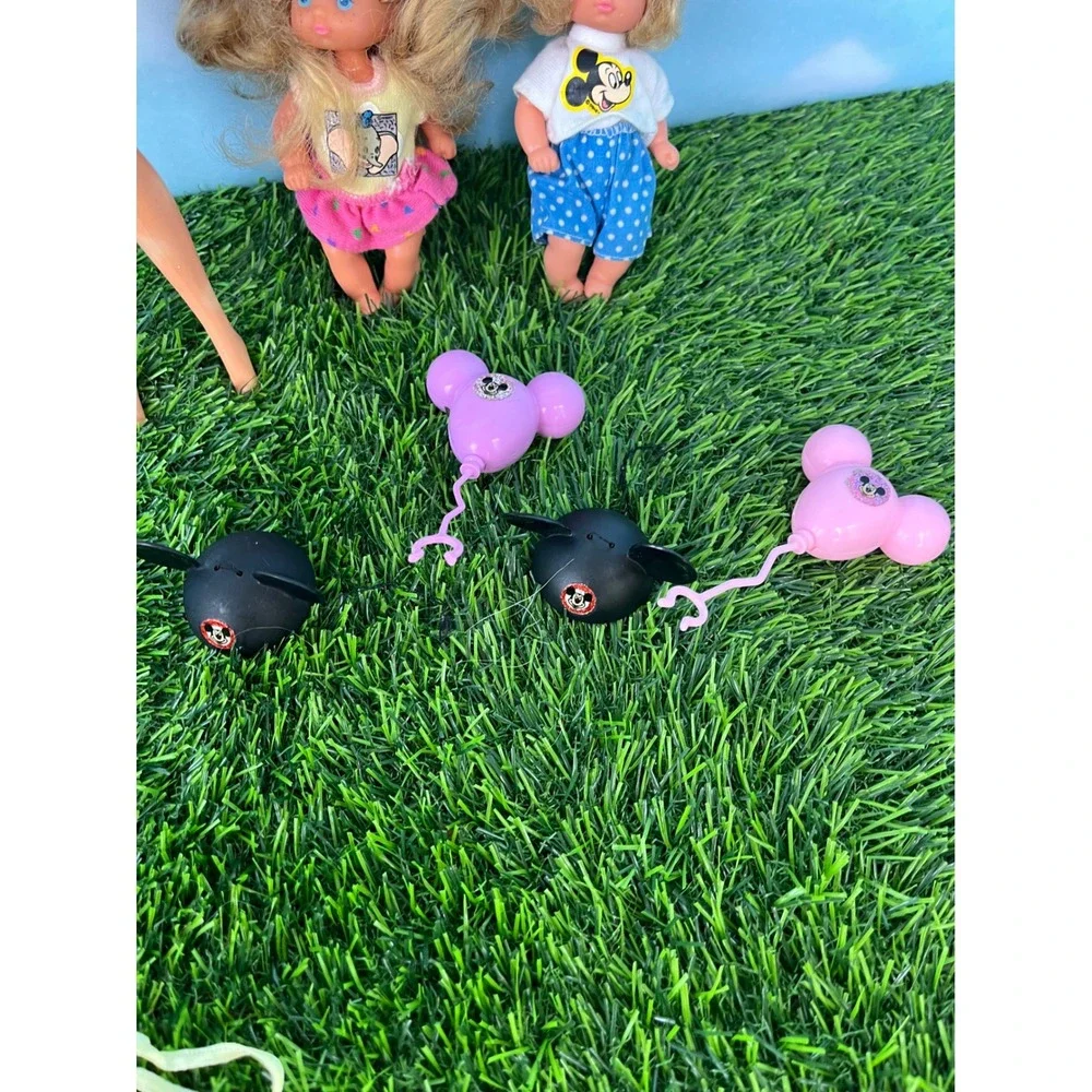 Vintage Barbie Disneyland Doll Set with 2 Toddlers Mickey Ears Balloons 1990s